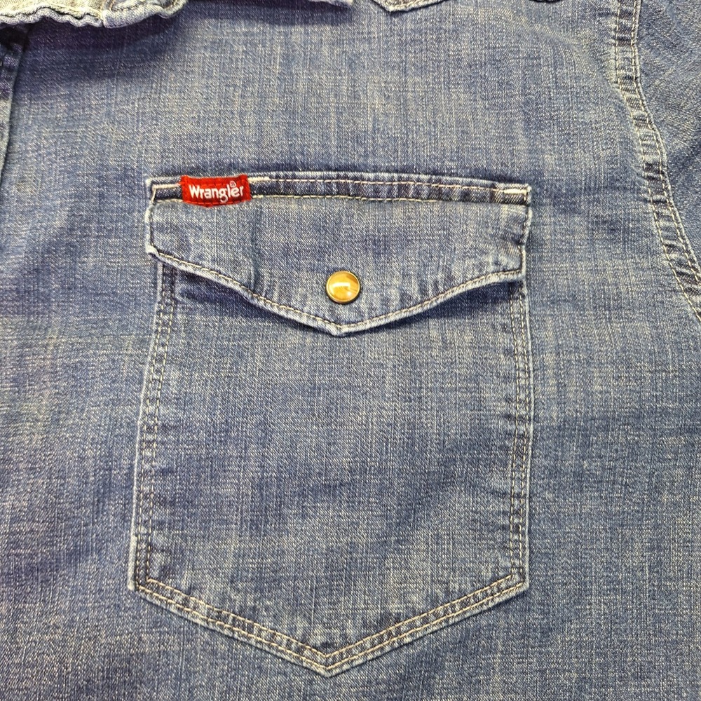 Wrangler Mens Blue Denim Western Pearl Snap Long Sleeve Shirt 2XL rodeo cowboy - Picture 6 of 9